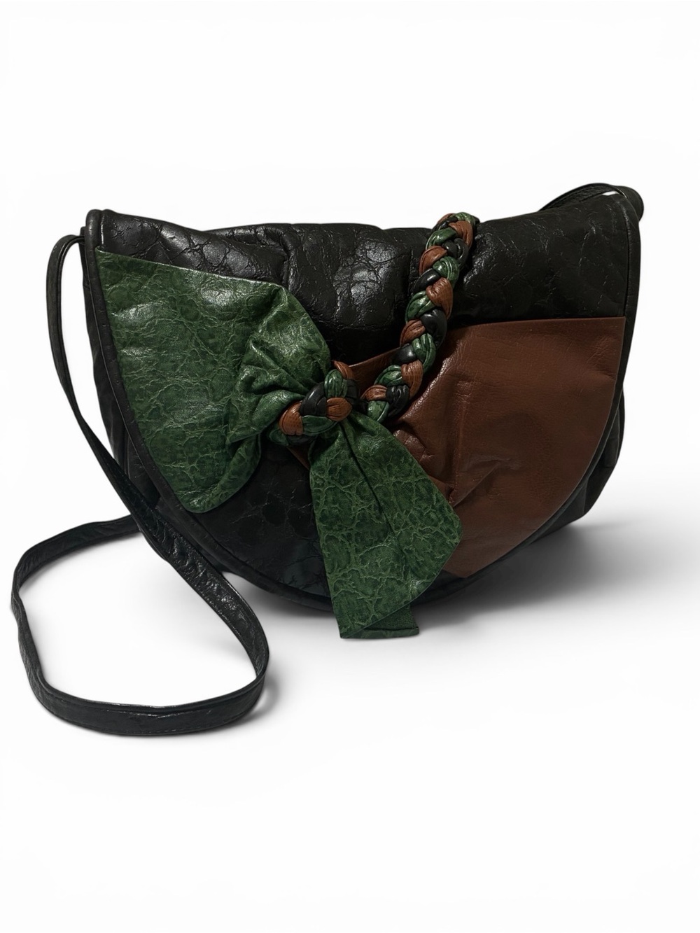 Pierre Mishael of California Leather Purse Vintage Bow Braid Statement Bag Black